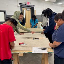 Chattanooga State Community College students practice installing flooring at the ChattState Construction Career Center. Chattanooga State Community College students practice installing flooring at the ChattState Construction Career Center.